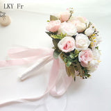 LKY Fr Wedding Bouquet Flowers Marriage Accessories Small Bridal Bouquets Silk Roses Wedding Bouquets for Bridesmaids Decoration
