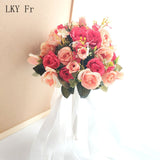 LKY Fr Wedding Bouquet Flowers Marriage Accessories Small Bridal Bouquets Silk Roses Wedding Bouquets for Bridesmaids Decoration