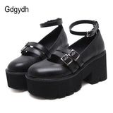 Gdgydh Womens Pump Gothic Shoes Ankle Strap High Chunky Heels Platform Punk Creepers Shoes Female Fashion Buckle Comfortable - ENSEIGNE DENIS