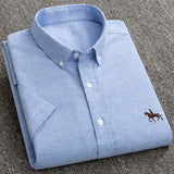New S to 6xl short sleeve 100% cotton oxford soft comfortable regular fit plus size quality summer business men casual shirts - ENSEIGNE DENIS