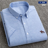 New S to 6xl short sleeve 100% cotton oxford soft comfortable regular fit plus size quality summer business men casual shirts - ENSEIGNE DENIS