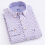 Men's Casual Thick Oxford Cotton Plaid Striped Shirts Single Patch Pocket Long Sleeve Standard-fit Button-down Checkered Shirt - ENSEIGNE DENIS