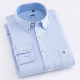 Men's Casual Thick Oxford Cotton Plaid Striped Shirts Single Patch Pocket Long Sleeve Standard-fit Button-down Checkered Shirt - ENSEIGNE DENIS