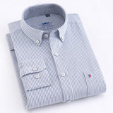 Men's Casual Thick Oxford Cotton Plaid Striped Shirts Single Patch Pocket Long Sleeve Standard-fit Button-down Checkered Shirt - ENSEIGNE DENIS