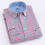 Men's Casual Thick Oxford Cotton Plaid Striped Shirts Single Patch Pocket Long Sleeve Standard-fit Button-down Checkered Shirt - ENSEIGNE DENIS