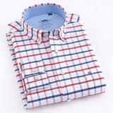 Men's Casual Thick Oxford Cotton Plaid Striped Shirts Single Patch Pocket Long Sleeve Standard-fit Button-down Checkered Shirt - ENSEIGNE DENIS
