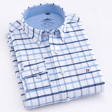 Men's Casual Thick Oxford Cotton Plaid Striped Shirts Single Patch Pocket Long Sleeve Standard-fit Button-down Checkered Shirt - ENSEIGNE DENIS