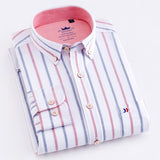 Men's Casual Thick Oxford Cotton Plaid Striped Shirts Single Patch Pocket Long Sleeve Standard-fit Button-down Checkered Shirt - ENSEIGNE DENIS