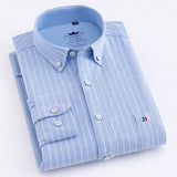 Men's Casual Thick Oxford Cotton Plaid Striped Shirts Single Patch Pocket Long Sleeve Standard-fit Button-down Checkered Shirt - ENSEIGNE DENIS
