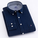 Men's Casual Thick Oxford Cotton Plaid Striped Shirts Single Patch Pocket Long Sleeve Standard-fit Button-down Checkered Shirt - ENSEIGNE DENIS