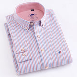 Men's Casual Thick Oxford Cotton Plaid Striped Shirts Single Patch Pocket Long Sleeve Standard-fit Button-down Checkered Shirt - ENSEIGNE DENIS