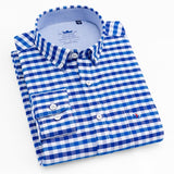 Men's Casual Thick Oxford Cotton Plaid Striped Shirts Single Patch Pocket Long Sleeve Standard-fit Button-down Checkered Shirt - ENSEIGNE DENIS