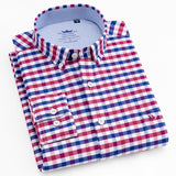 Men's Casual Thick Oxford Cotton Plaid Striped Shirts Single Patch Pocket Long Sleeve Standard-fit Button-down Checkered Shirt - ENSEIGNE DENIS