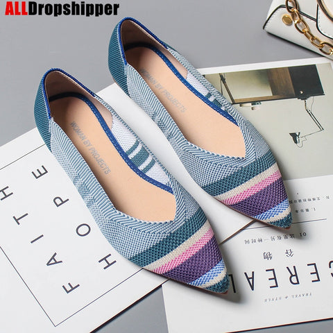 Pointed Toe flats Ladies flat Shoes Comfortable Ballet Knit De Mujer Loafers Autumn Gestante Boat Shoes Soft Bottom Women's Shoe - ENSEIGNE DENIS