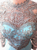 Rhinestones Beaded Appliques Mother of the Bride Dresses Mint Green Mermaid Wedding Dress Sparkly Long Sleeve Formal Party Gowns