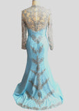 Rhinestones Beaded Appliques Mother of the Bride Dresses Mint Green Mermaid Wedding Dress Sparkly Long Sleeve Formal Party Gowns