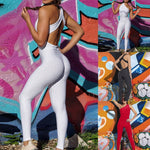 2020 Sexy Halter Women Tracksuit Jumpsuit High Waist Play Suit Slim Sport Backless Top Running Sportswear Pants Push up Jumpsuit