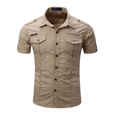 2019 high quality Mens Cargo Shirt Men Casual Shirt Solid Short Sleeve Shirts Work Shirt with Wash Standard US Size 100% Cotton - ENSEIGNE DENIS