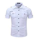 2019 high quality Mens Cargo Shirt Men Casual Shirt Solid Short Sleeve Shirts Work Shirt with Wash Standard US Size 100% Cotton - ENSEIGNE DENIS