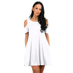 Women Short Sleeve Off Shoulder Dress 2020 O-Neck Knee Length Dress Thin Spring Female Vestidos De Fiesta with Pocket - ENSEIGNE DENIS