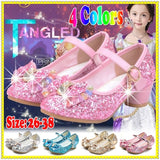 Princess Kids Leather Shoes for Girls Flower Casual Glitter Children High Heel Girls Shoes Butterfly Knot Blue Pink Silver - ENSEIGNE DENIS