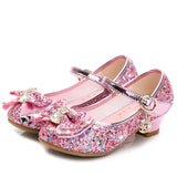 Princess Kids Leather Shoes for Girls Flower Casual Glitter Children High Heel Girls Shoes Butterfly Knot Blue Pink Silver - ENSEIGNE DENIS