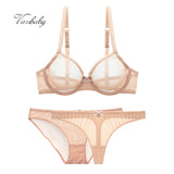 Varsbaby ultra-thin cup mesh lace underwear transparent unlined 1 bra+2 panties bra set for ladies - ENSEIGNE DENIS