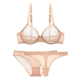 Varsbaby ultra-thin cup mesh lace underwear transparent unlined 1 bra+2 panties bra set for ladies - ENSEIGNE DENIS