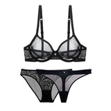 Varsbaby ultra-thin cup mesh lace underwear transparent unlined 1 bra+2 panties bra set for ladies - ENSEIGNE DENIS