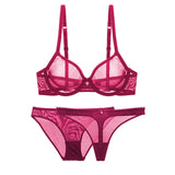 Varsbaby ultra-thin cup mesh lace underwear transparent unlined 1 bra+2 panties bra set for ladies - ENSEIGNE DENIS