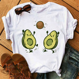 Maycaur New Women T-Shirts Summer Cute Avocado Printed Tops Tees Female T-shirt Short Sleeve White Tshirt for Lady Casual Tops - ENSEIGNE DENIS
