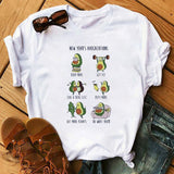 Maycaur New Women T-Shirts Summer Cute Avocado Printed Tops Tees Female T-shirt Short Sleeve White Tshirt for Lady Casual Tops - ENSEIGNE DENIS