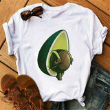 Maycaur New Women T-Shirts Summer Cute Avocado Printed Tops Tees Female T-shirt Short Sleeve White Tshirt for Lady Casual Tops - ENSEIGNE DENIS