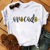 Maycaur New Women T-Shirts Summer Cute Avocado Printed Tops Tees Female T-shirt Short Sleeve White Tshirt for Lady Casual Tops - ENSEIGNE DENIS
