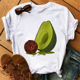 Maycaur New Women T-Shirts Summer Cute Avocado Printed Tops Tees Female T-shirt Short Sleeve White Tshirt for Lady Casual Tops - ENSEIGNE DENIS