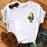 Maycaur New Women T-Shirts Summer Cute Avocado Printed Tops Tees Female T-shirt Short Sleeve White Tshirt for Lady Casual Tops - ENSEIGNE DENIS