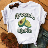 Maycaur New Women T-Shirts Summer Cute Avocado Printed Tops Tees Female T-shirt Short Sleeve White Tshirt for Lady Casual Tops - ENSEIGNE DENIS