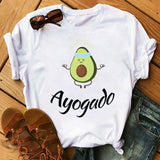 Maycaur New Women T-Shirts Summer Cute Avocado Printed Tops Tees Female T-shirt Short Sleeve White Tshirt for Lady Casual Tops - ENSEIGNE DENIS