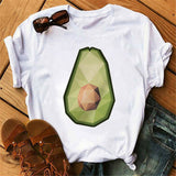 Maycaur New Women T-Shirts Summer Cute Avocado Printed Tops Tees Female T-shirt Short Sleeve White Tshirt for Lady Casual Tops - ENSEIGNE DENIS