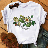 Maycaur New Women T-Shirts Summer Cute Avocado Printed Tops Tees Female T-shirt Short Sleeve White Tshirt for Lady Casual Tops - ENSEIGNE DENIS