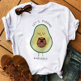Maycaur New Women T-Shirts Summer Cute Avocado Printed Tops Tees Female T-shirt Short Sleeve White Tshirt for Lady Casual Tops - ENSEIGNE DENIS