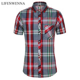 2020 New Fashion Plaid Shirt Men Summer Casual Short Sleeve Shirts Mens Plus Size Beach Hawaiian Tops Blouse Male 5XL 6XL 7XL - ENSEIGNE DENIS