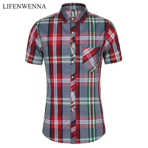 2020 New Fashion Plaid Shirt Men Summer Casual Short Sleeve Shirts Mens Plus Size Beach Hawaiian Tops Blouse Male 5XL 6XL 7XL - ENSEIGNE DENIS