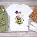 Women Flower Lady Fashion Short Sleeve Aesthetic Clothes Summer Shirt T-shirts Top T Graphic Female Ladies Womens Tee T-Shirt - ENSEIGNE DENIS