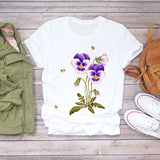 Women Flower Lady Fashion Short Sleeve Aesthetic Clothes Summer Shirt T-shirts Top T Graphic Female Ladies Womens Tee T-Shirt - ENSEIGNE DENIS