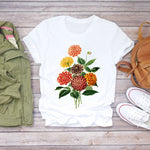 Women Flower Lady Fashion Short Sleeve Aesthetic Clothes Summer Shirt T-shirts Top T Graphic Female Ladies Womens Tee T-Shirt - ENSEIGNE DENIS