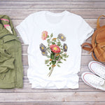 Women Flower Lady Fashion Short Sleeve Aesthetic Clothes Summer Shirt T-shirts Top T Graphic Female Ladies Womens Tee T-Shirt - ENSEIGNE DENIS