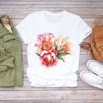 Women Flower Lady Fashion Short Sleeve Aesthetic Clothes Summer Shirt T-shirts Top T Graphic Female Ladies Womens Tee T-Shirt - ENSEIGNE DENIS