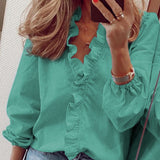 Ruffled V neck Long Sleeve Women Blouses Casual Letter Printed Blouse Women's Tops 2020 Spring Summer Plus Size Clothes Laides - ENSEIGNE DENIS