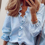 Ruffled V neck Long Sleeve Women Blouses Casual Letter Printed Blouse Women's Tops 2020 Spring Summer Plus Size Clothes Laides - ENSEIGNE DENIS